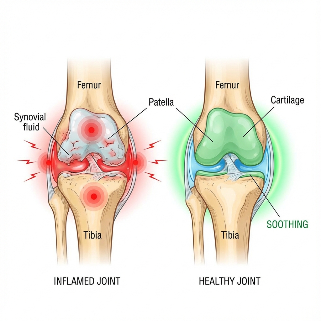 Diagram showing knee inflammation before and after